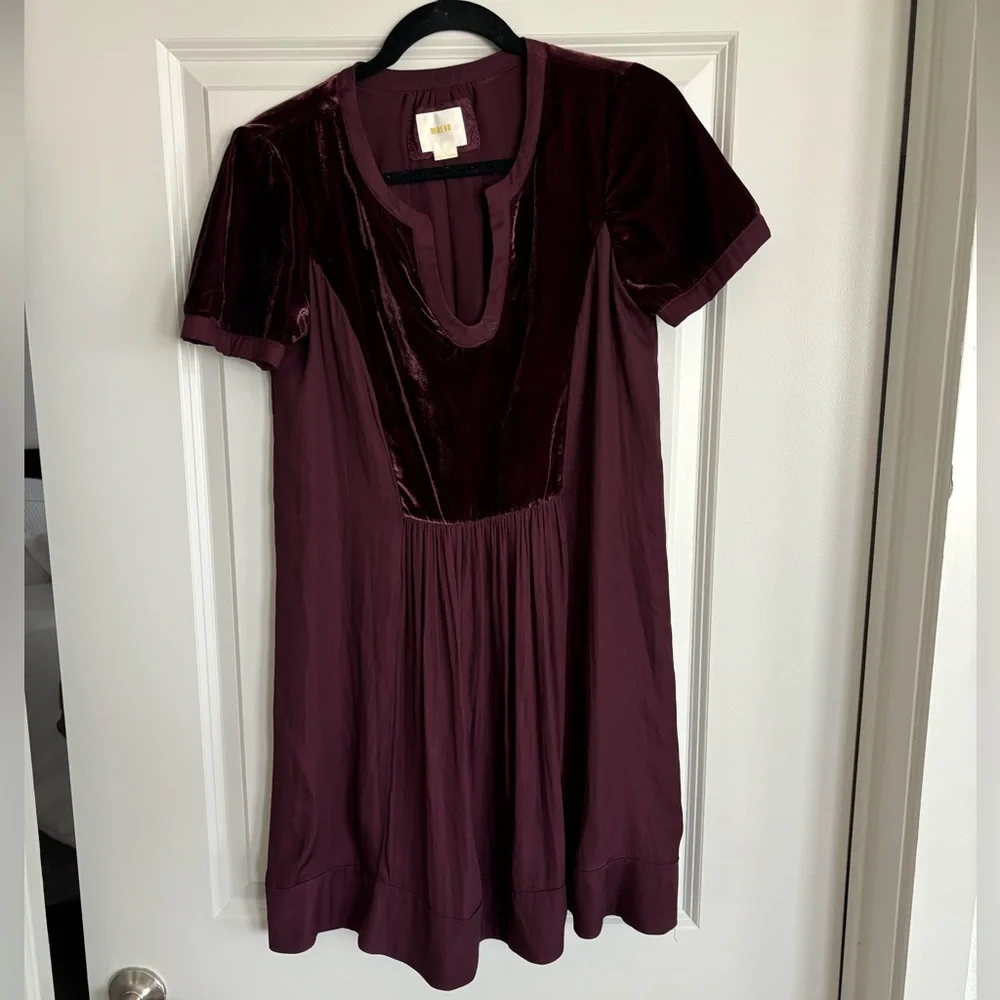 Anthropology Mauve Dress with Velvet - Picture 2 of 8